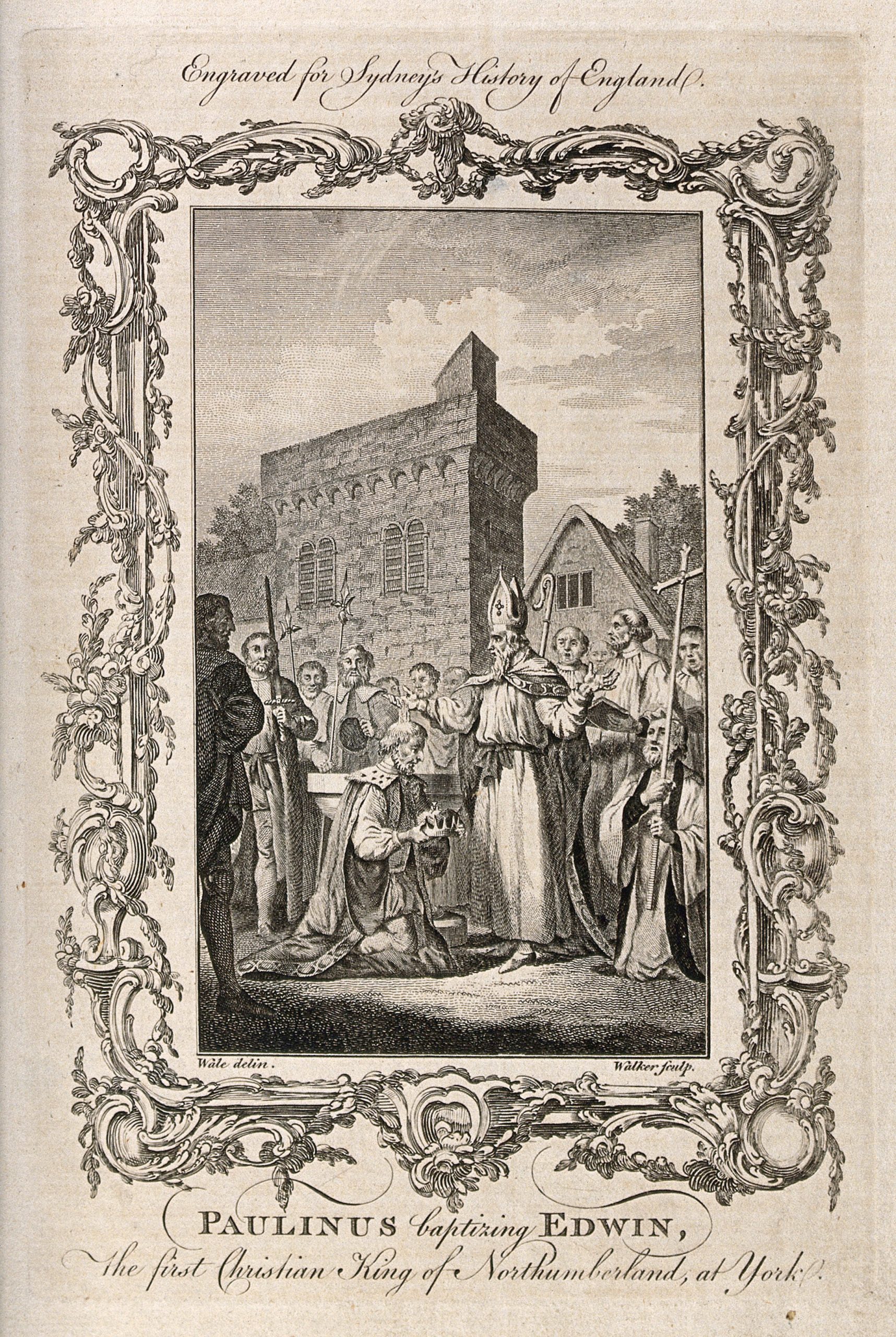 Illustration of Saint Paulinus of York baptizing Edwin king of Northumbria.